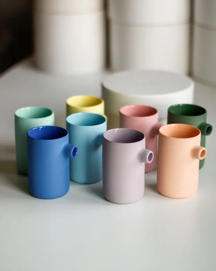 Slip-cast bowl and jar set in natural earth tones