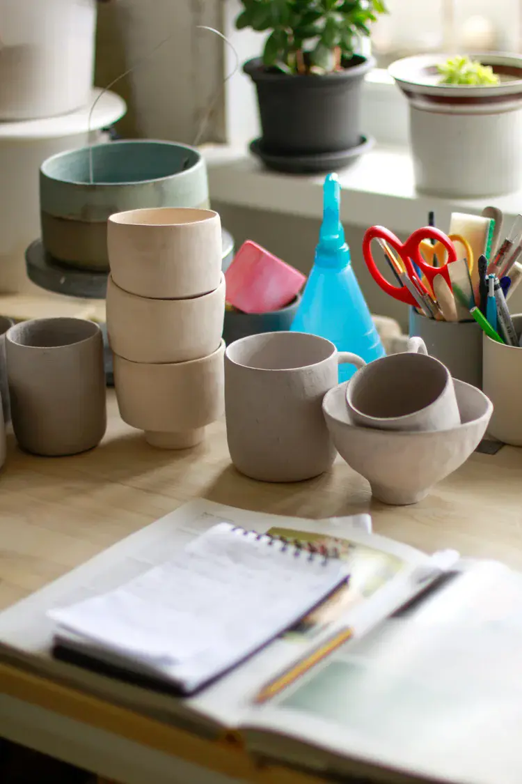 Wedged clay blocks ready for the potter's wheel