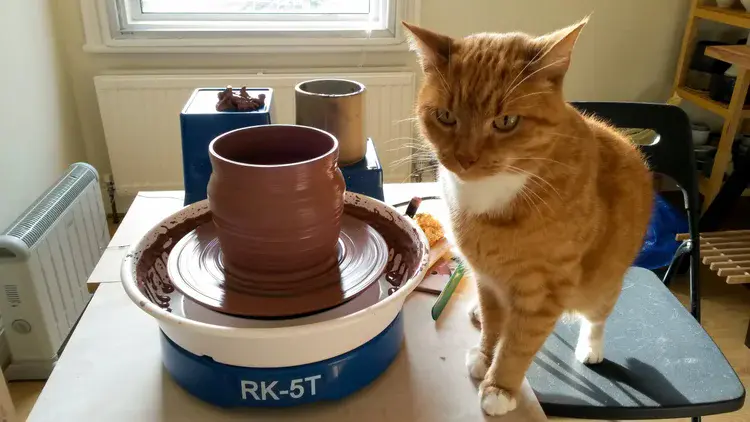 Kiln loaded with stoneware pieces ready for firing